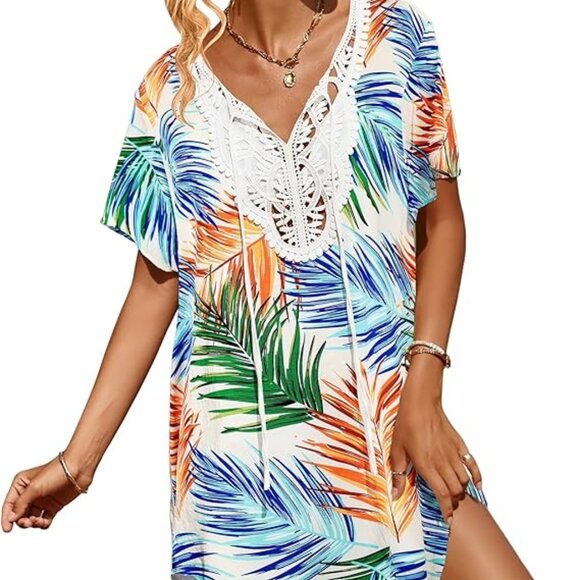 SimpleFun "Swimsuit Coverup" Lace Crochet- V Neck- Dress Beach Cover Up - Picture 4 of 15